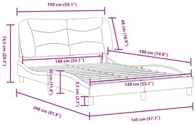 vidaXL Πλαίσιο Κρεβατιού με LED Taupe 140x190 εκ. Υφασμάτινο
