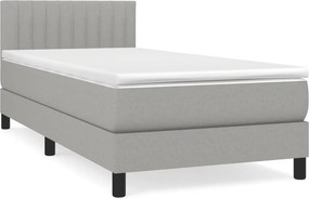 vidaXL Κρεβάτι Boxspring με Στρώμα Ανοιχτό Γκρι 90x200 εκ. Υφασμάτινο