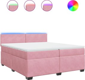vidaXL Κρεβάτι Boxspring με Στρώμα Ροζ 200x200 εκ. Βελούδινο