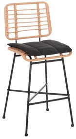 BAR STOOL MEDIUM HEIGHT ALLEGRA  METAL&amp;CUSHION BLACK-WICKER BEIGE 46x46x99Hcm.