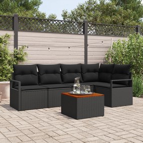 vidaXL Σετ Καναπέ Κήπου 6 pcs Μαύρο Μεγάλο Ρατάν, Ξύλο