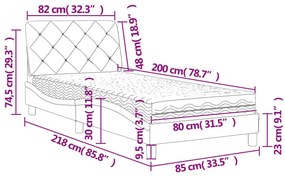 Κρεβάτι με Στρώμα Σκούρο Γκρι 80x200 εκ. Βελούδινο - Γκρι