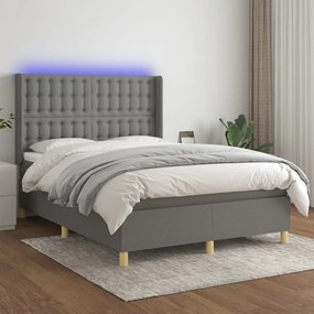 vidaXL Κρεβάτι Boxspring με Στρώμα & LED Σκ.Γκρι 140x200 εκ Υφασμάτινο