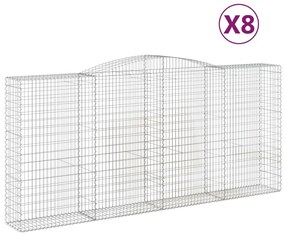 vidaXL Συρματοκιβώτια Τοξωτά 8 τεμ. 400x50x180/200 εκ. Γαλβαν. Ατσάλι