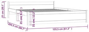 ΠΛΑΙΣΙΟ ΚΡΕΒΑΤΙΟΥ ΜΕΛΙ 150 X 200 ΕΚ. ΜΑΣΙΦ ΞΥΛΟ 5FT KING SIZE 815052