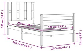 Πλαίσιο Κρεβατιού με Κεφαλάρι 100 x 200 εκ. από Μασίφ Ξύλο - Καφέ