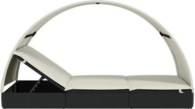 vidaXL Ξαπλώστρα 2 Ατόμων Στρογγ Οροφή Μαύρη 211x111x140εκ Συνθ. Ρατάν