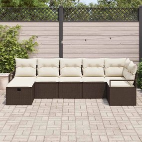 vidaXL Σετ Καναπέ Κήπου με μαξιλάρι 7 pcs Καφέ Πολυ ράταν