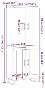 Ντουλάπι Μαύρο 69,5x34x180 εκ. από Επεξεργασμένο Ξύλο - Μαύρο