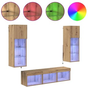 vidaXL Μονάδες Τοίχου Τηλεόρασης 5 pcs Μαύρη Οξυά Επεξεργασμένο ξύλο