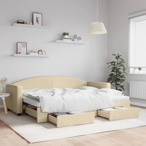 Καναπές Κρεβάτι Συρόμενος Κρεμ 80x200 εκ Υφασμάτινος &amp; Συρτάρια - Κρεμ