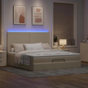 vidaXL Οθωμανικό κρεβάτι με στρώμα &amp; LEDs Cream 160x200cm ύφασμα