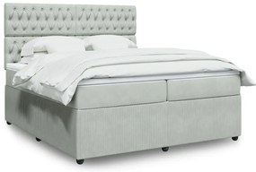 vidaXL Κρεβάτι Boxspring με Στρώμα Ανοιχτό Γκρι 200x200 εκ. Βελούδινο