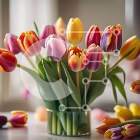 Intra Συλλεκτικό Ξύλινο Παζλ Plywood 4mm - Ζωντανές τουλίπες σε βάζο με φόντο όμορφο κήπο Σε Ξύλινο Κουτί - Διαστάσεις: 10x10 cm – 25 κομμάτια