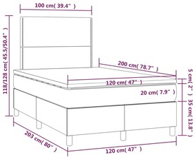 Κρεβάτι Boxspring με Στρώμα Σκούρο Γκρι 120x200 εκ. Υφασμάτινο - Γκρι