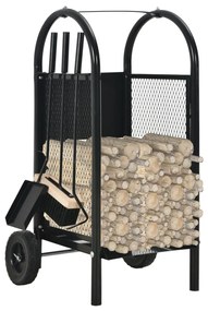 vidaXL Καρότσι Μεταφοράς Καυσόξυλων Μαύρο 30 x 35 x 81 εκ. Ατσάλινο