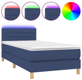 Κρεβάτι Boxspring με Στρώμα &amp; LED Μπλε 100x200 εκ. Υφασμάτινο - Μπλε