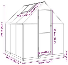 Θερμοκήπιο με Πλαίσιο Βάσης Ασημί 169x169x202 εκ. Αλουμίνιο - Ασήμι