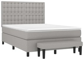 vidaXL Κρεβάτι Boxspring με Στρώμα Ανοιχτό Γκρι 140x200 εκ. Υφασμάτινο