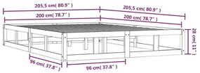 Πλαίσιο Κρεβατιού Μελί 200 x 200 εκ. από Μασίφ Ξύλο - Καφέ