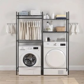 VEVOR Over Washer and Dryer Storage Shelf Two Row 4 Tiers Washer Rack Black
