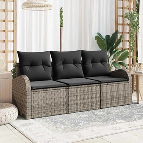 vidaXL Σετ Καναπέ Κήπου με μαξιλάρι 3 pcs Γκρι Πολυ ράταν