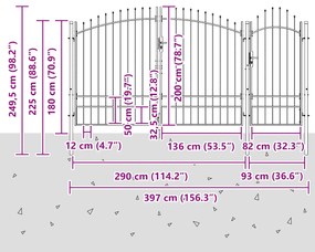 vidaXL Πύλη Κήπου  με Αιχμές Μαύρη 195x400 εκ Χάλυβα