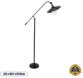 01101 GloboStar® WYNGE 01101 Vintage Επιδαπέδιο Φωτιστικό Μονόφωτο 1 x E27 IP20 Μαύρο & Χρυσό Μέταλλο - Μ95 x Π27 x Υ174cm