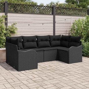 vidaXL Σετ Καναπέ Κήπου με μαξιλάρι 6 pcs Μαύρο Πολυ ράταν