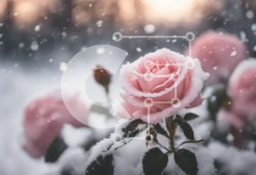 Intra Συλλεκτικό Ξύλινο Παζλ Plywood 4mm - Ροζ τριαντάφυλλο που ανθίζει στο χιόνι Σε Ξύλινο Κουτί - Διαστάσεις: 10x10 cm – 25 κομμάτια