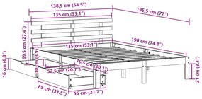 Σκελετός Κρεβ. Χωρίς Συρτάρια Καφέ Κεριού 135x190 εκ. - Καφέ