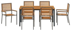 vidaXL Σέτ φαγητού για κήπο 7 pcs Γκρι και Καφέ συνθετικό ρατάν