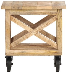 vidaXL Βοηθητικό Τραπέζι με Ρόδες 40x40x42 εκ. Ακατέργαστο Ξύλο Μάνγκο