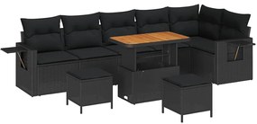 vidaXL Σετ Καναπέ Κήπου Ρυθμιζόμενο ύψος 9 pcs Μαύρο συνθετικό ρατάν