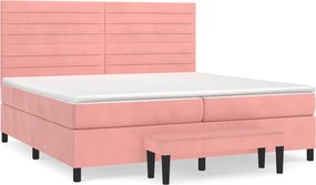 vidaXL Κρεβάτι Boxspring με Στρώμα Ροζ 200x200 εκ. Βελούδινο