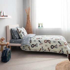 Παπλωματοθήκη Παιδική Lion (Σετ 2τμχ) Grey-Brown Vesta Home Single 170x240cm 100% Βαμβάκι