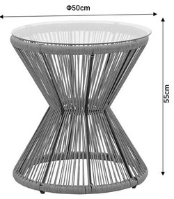 Τραπέζι Mabil rattan φυσικό-γυαλί Φ50x55εκ 50x50x55 εκ.