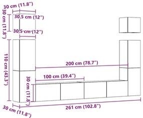 Σετ ντουλαπιών τηλεόρασης 6 τεμαχίων Επιτοίχιο Τεχνικής Δρυς - Καφέ