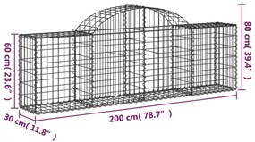 vidaXL Συρματοκιβώτια Τοξωτά 15 τεμ. 200x30x60/80 εκ. Γαλβαν. Ατσάλι