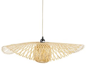 GloboStar CINNABAR 01837 Boho Κρεμαστό Φωτιστικό Οροφής Μονόφωτο 1 x E27 AC220-240V IP20 - Φ75 x Υ21cm - Μπεζ Ξύλινο Μπαμπού Πλέγμα - 5 Χρόνια Εγγύηση - 01837