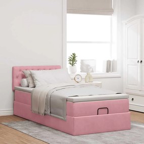 vidaXL Οθωμανικό κρεβάτι με στρώμα ροζ 90x200cm Velvet