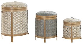 Σετ Διακοσμητικών Κουτιών DKD Home Decor Λευκό Γκρι Φυσικό Bamboo Boho Φθαρμένο