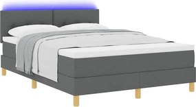 vidaXL LED Κρεβάτι με βάθρο Σκούρο Γκρι 140 x 190 cm ύφασμα