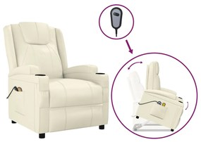 vidaXL Πολυθρόνα Μασάζ με Ανύψωση Κρεμ Λευκό από Συνθετικό Δέρμα