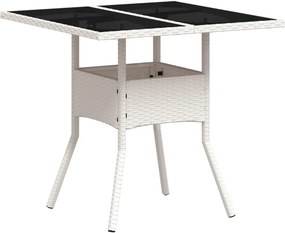 vidaXL Τραπέζι Κήπου Γυάλινη Επιφάνεια Λευκό 80x80x75 εκ. Συνθ. Ρατάν