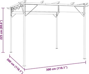 vidaXL Τεντοπέργκολα με Πτυσσόμ. Οροφή Ανθρακί 3x3 μ. Ατσάλι 180 γρ/μ²