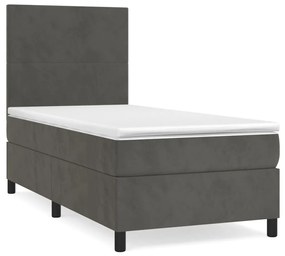 Κρεβάτι Boxspring με Στρώμα Σκούρο Γκρι 80x200 εκ. Βελούδινο - Γκρι