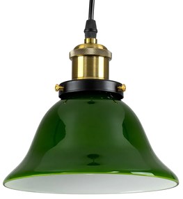 LIBRARY 00768 Vintage Κρεμαστό Φωτιστικό Οροφής Μονόφωτο Πράσινο Γυάλινο Καμπάνα με Χρυσό Ντουί Φ18 x Υ18cm