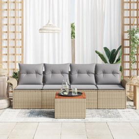 vidaXL Σετ Καναπέ Κήπου 5 Τεμαχίων με Μαξιλάρια Μπεζ Πολυρατάν Ακακίας