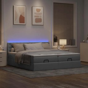 vidaXL Οθωμανικό κρεβάτι με στρώματα &amp; LEDs Ανοιχτό γκρι ύφασμα